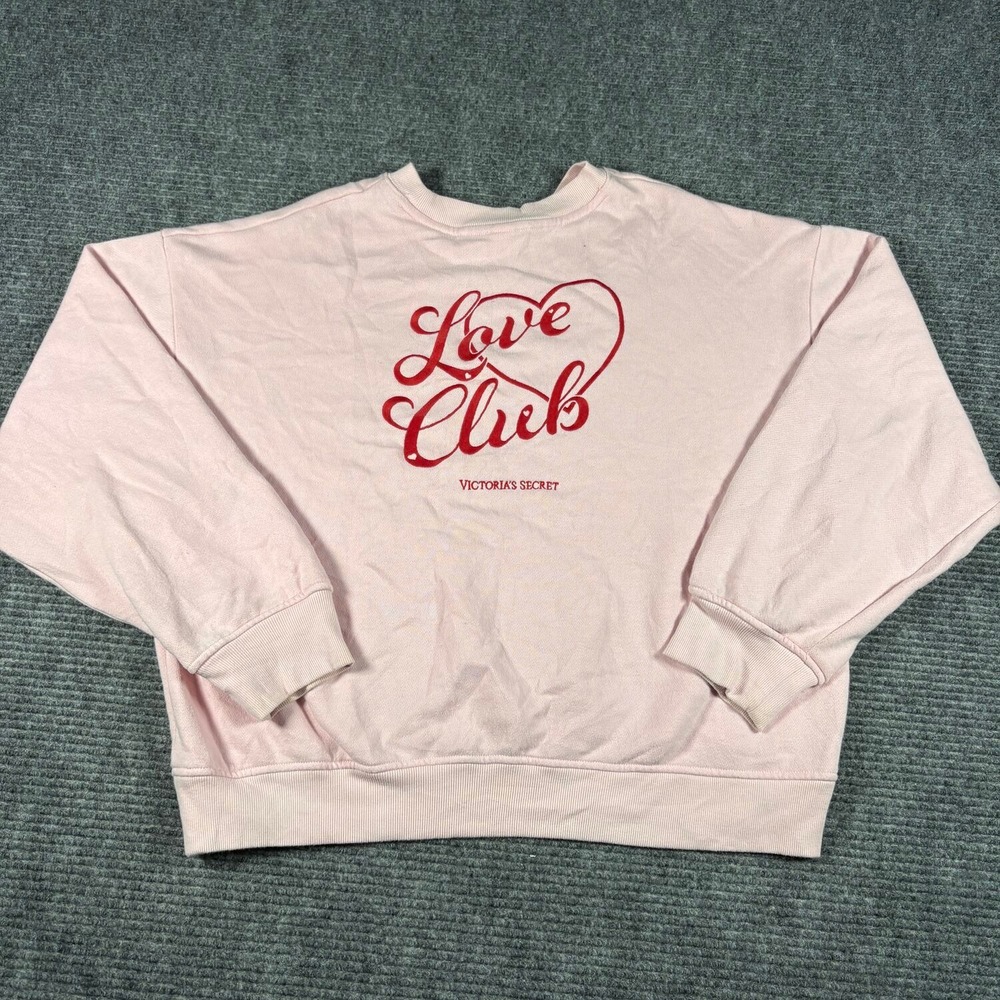 Victoria's Secret Sweatshirt Womens Large Pink Good Love Club Heart Graphic